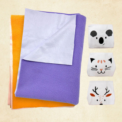 Dry Mat and Nappies Combo Pack of 5 - Purple & Orange - Tinycubs - 