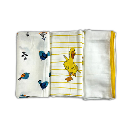 Duck, Bird & Classic White Swaddle Set | Pack Of 3 | 90 x 90 cm - Tinycubs - 