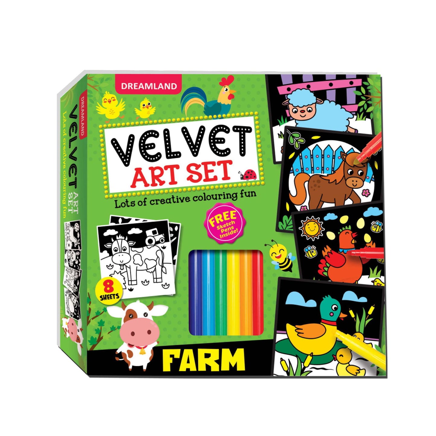 Farm - Velvet Art Set With 10 Free Sketch Pens - Tinycubs - 