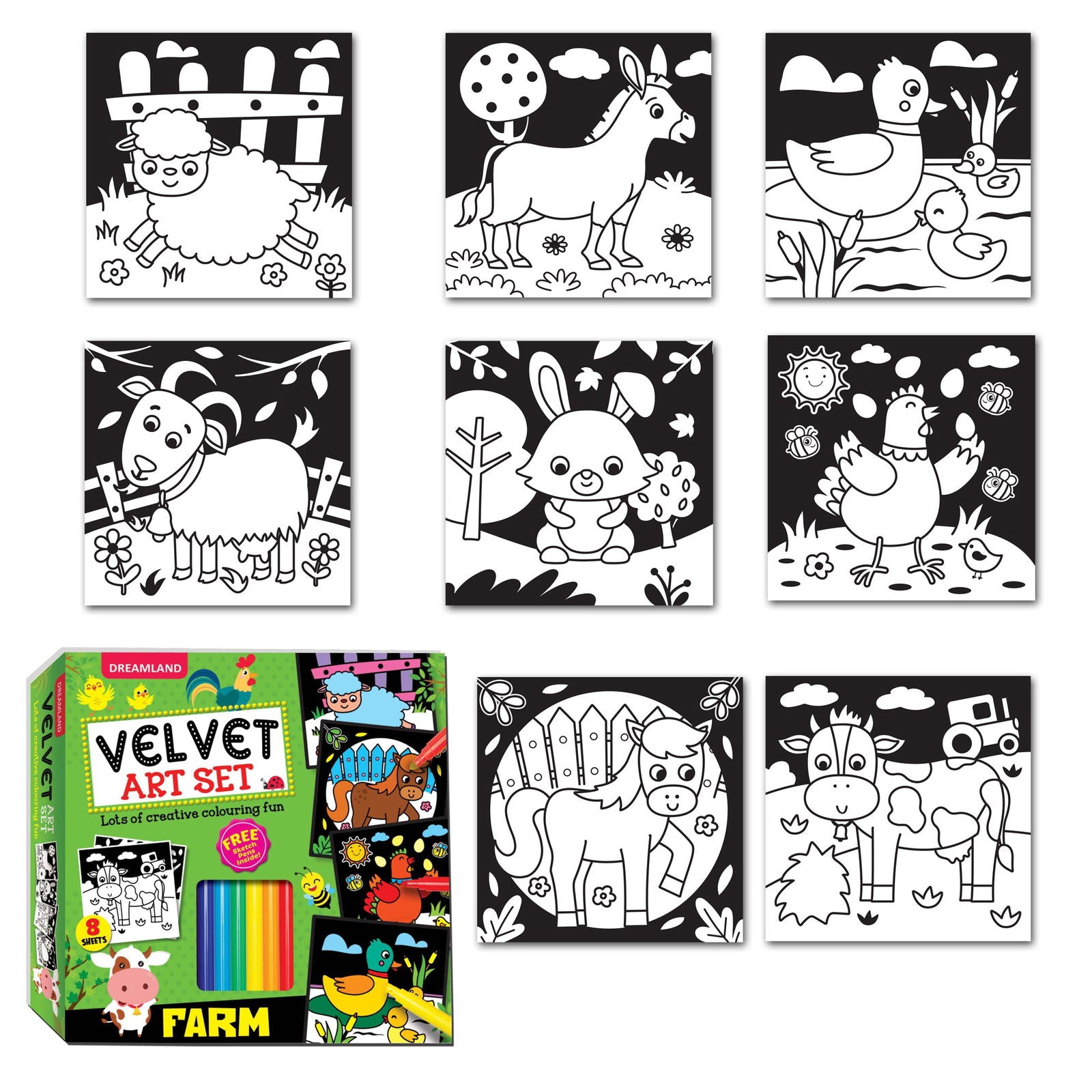 Farm - Velvet Art Set With 10 Free Sketch Pens - Tinycubs - 