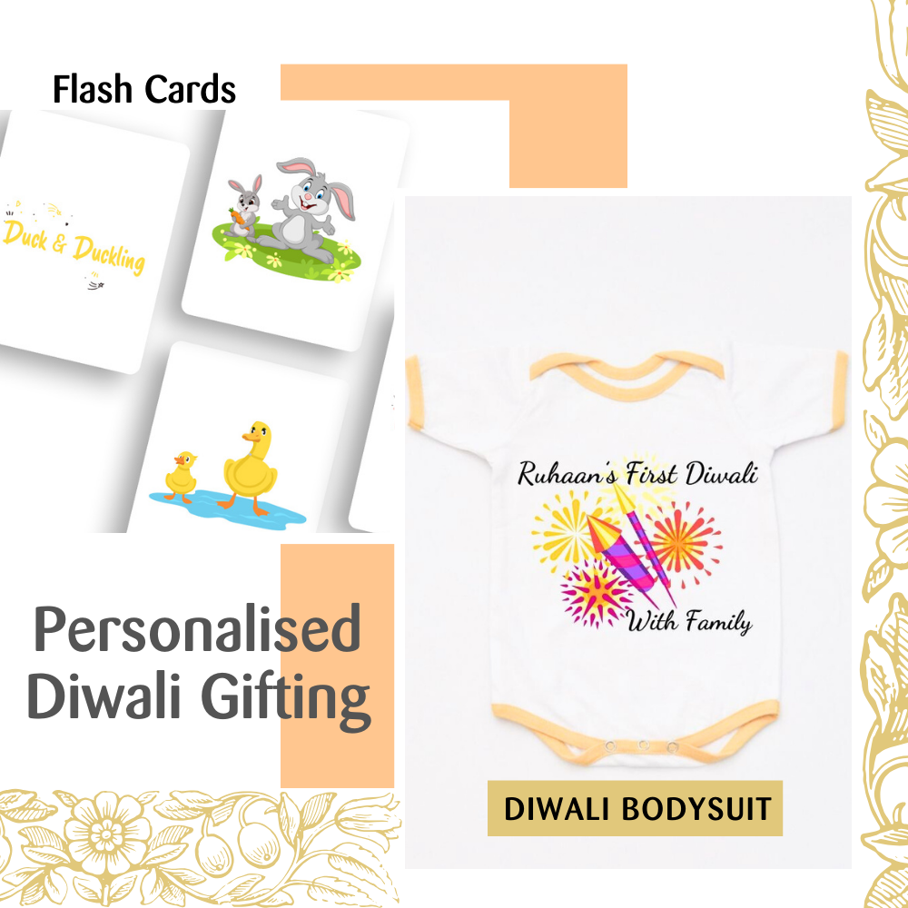 Farm Animals Flash Cards & Diwali Bodysuit Gift Set - Tinycubs - 