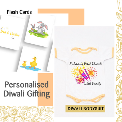 Farm Animals Flash Cards & Diwali Bodysuit Gift Set - Tinycubs - 
