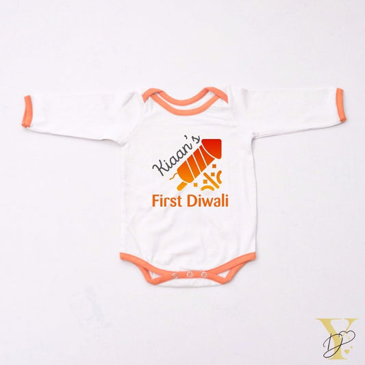 First Diwali Personalised Bodysuit - full sleeves (orange love) - Tinycubs - 