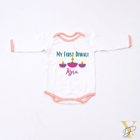 First Diwali Personalised Bodysuit - full sleeves (peach love) - Tinycubs - 