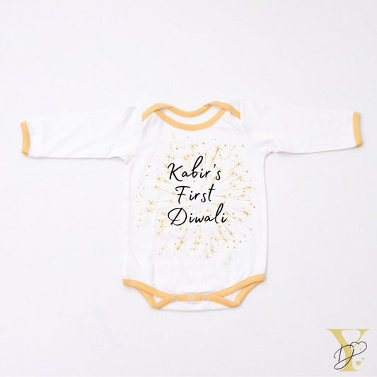 First Diwali Personalised Bodysuit - full sleeves (yellow love) - Tinycubs - 
