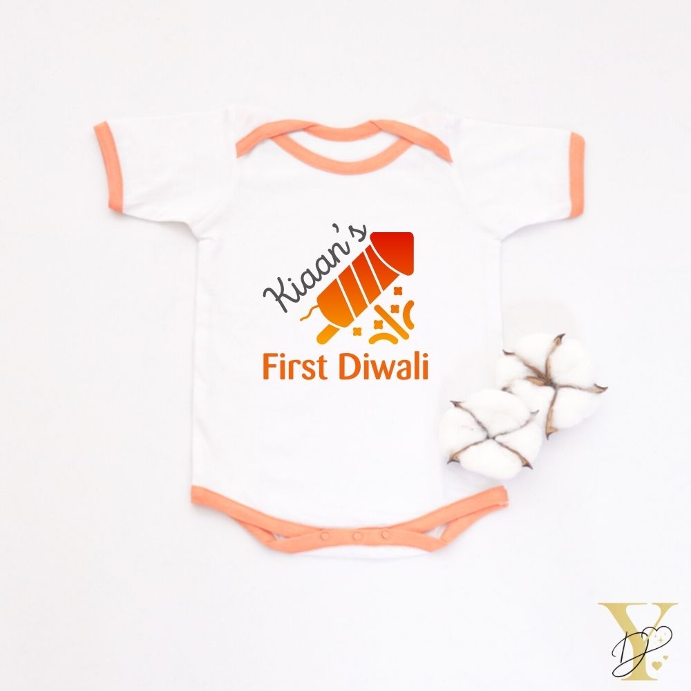 First Diwali Personalised Bodysuit (orange love) - Tinycubs - 