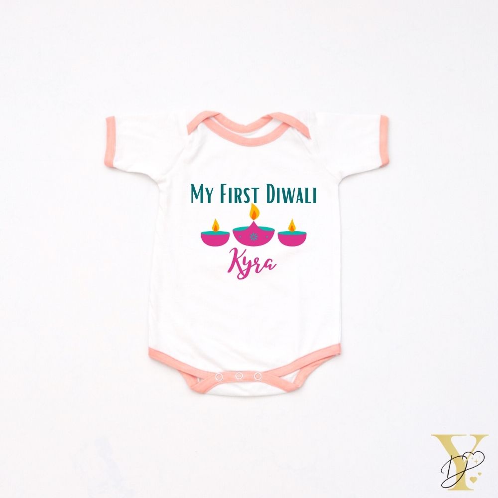 First Diwali Personalised Bodysuit (peach love) - Tinycubs - 