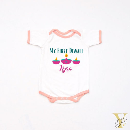 First Diwali Personalised Bodysuit (peach love) - Tinycubs - 