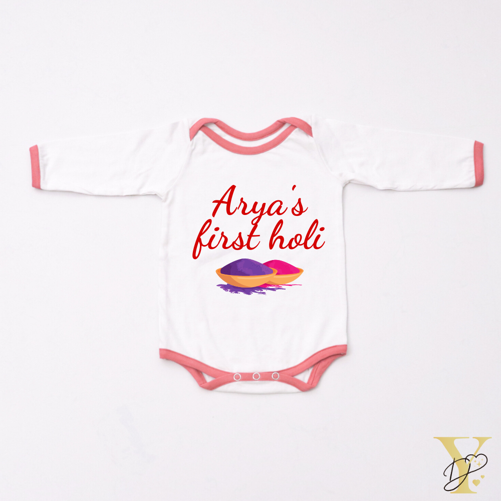 First Holi Bodysuit - red love (full sleeves) - Tinycubs - 