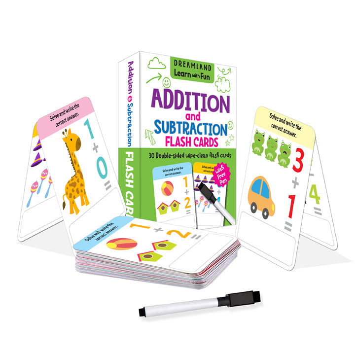 Flash Cards Addition and Subtraction  - 30 Double Sided Wipe Clean Flash Cards for Kids (With Free Pen) - Tinycubs - 