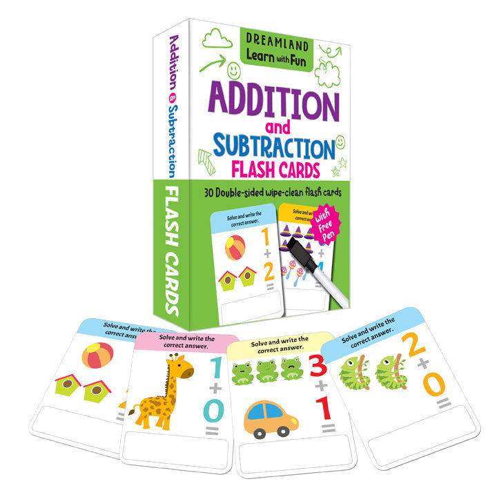 Flash Cards Addition and Subtraction  - 30 Double Sided Wipe Clean Flash Cards for Kids (With Free Pen) - Tinycubs - 