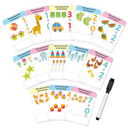 Flash Cards Addition and Subtraction  - 30 Double Sided Wipe Clean Flash Cards for Kids (With Free Pen) - Tinycubs - 