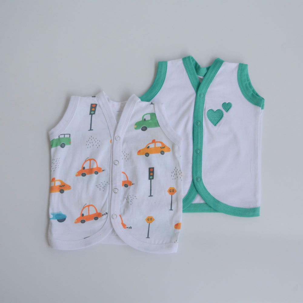 Green Hearts - Doodle Baby Vests (Set of 2) - Tinycubs - 