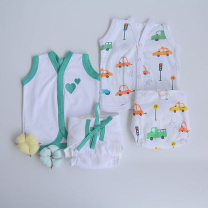 Green Hearts - Everyday Essentials Nappy & Vest (Set of 4) - Tinycubs - 