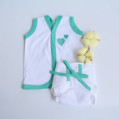 Green Hearts - Everyday Essentials Nappy & Vest (Set of 4) - Tinycubs - 