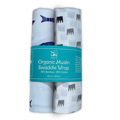 Grey Crowns & Indigo Aquarium Combo Swaddles | Pack of 2 | 120 x 120 cm - Tinycubs - 