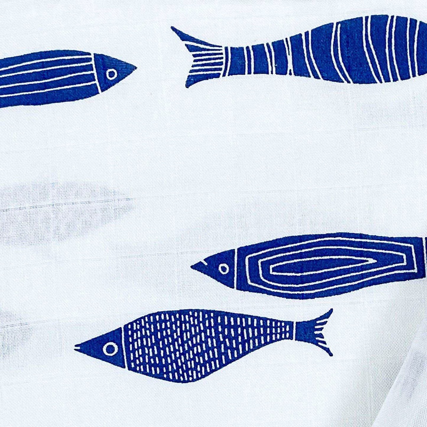 Grey Crowns & Indigo Aquarium Combo Swaddles | Pack of 2 | 120 x 120 cm - Tinycubs - 