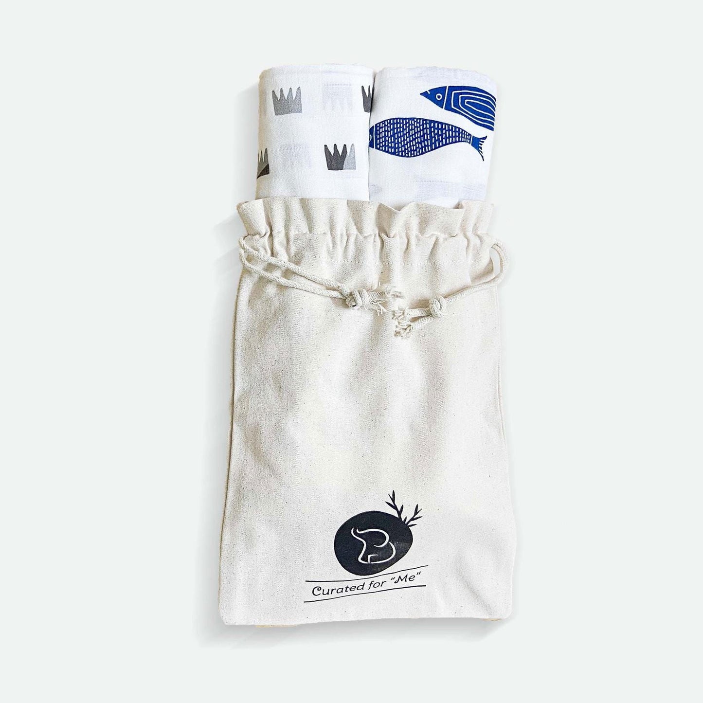 Grey Crowns & Indigo Aquarium Combo Swaddles | Pack of 2 | 120 x 120 cm - Tinycubs - 