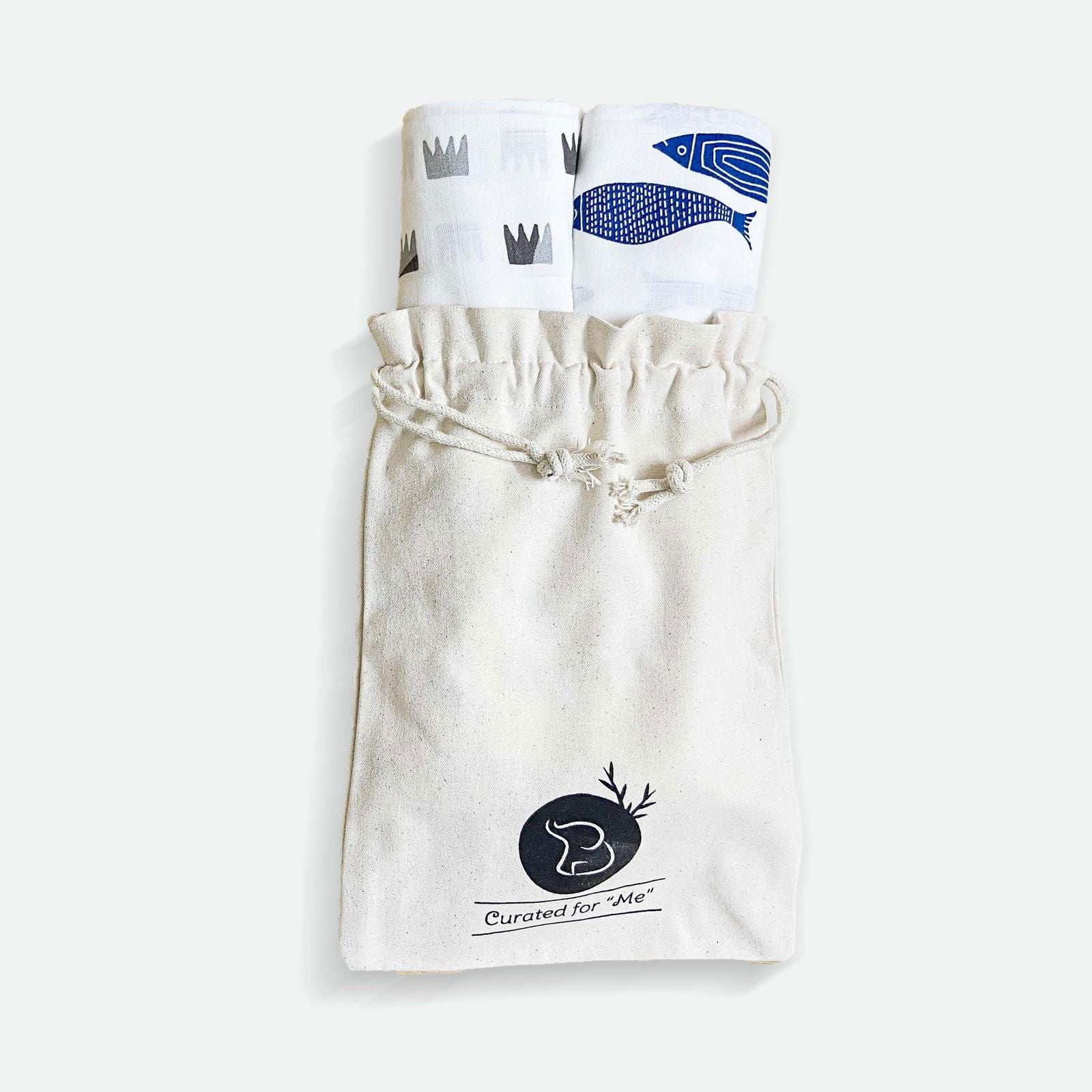 Grey Crowns & Indigo Aquarium Combo Swaddles | Pack of 2 | 120 x 120 cm - Tinycubs - 