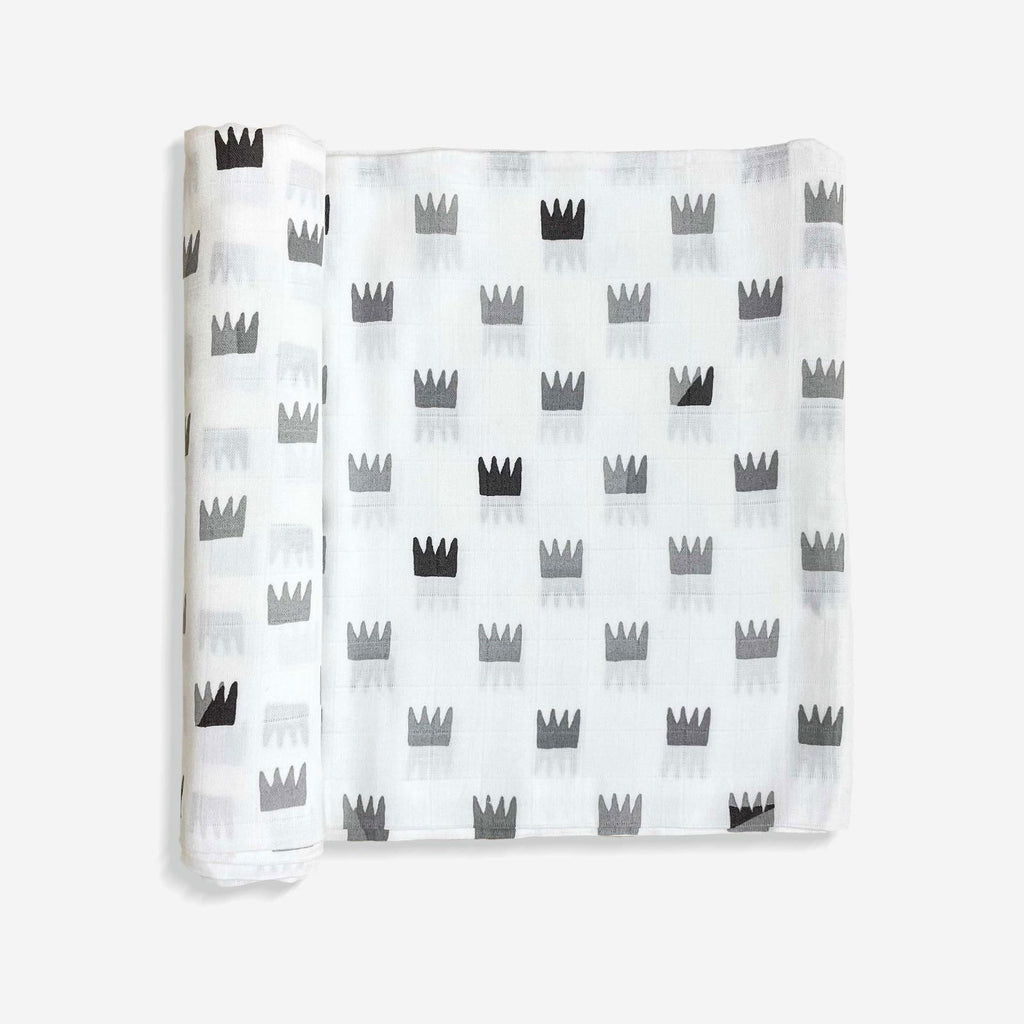 Grey Crowns Organic Bamboo Baby Swaddle | 120 x 120 cm - Tinycubs - 