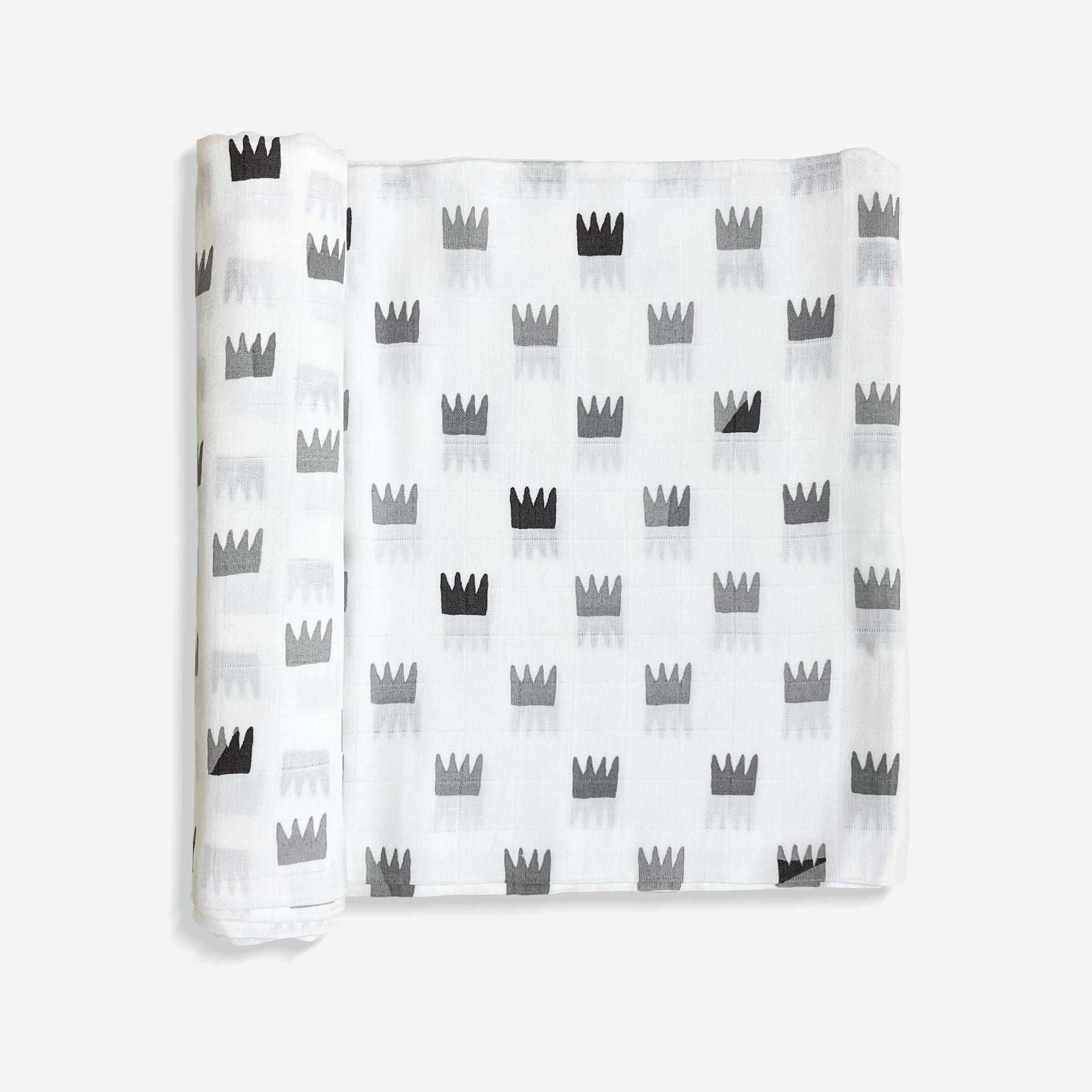Grey Crowns Organic Bamboo Baby Swaddle | 120 x 120 cm - Tinycubs - 