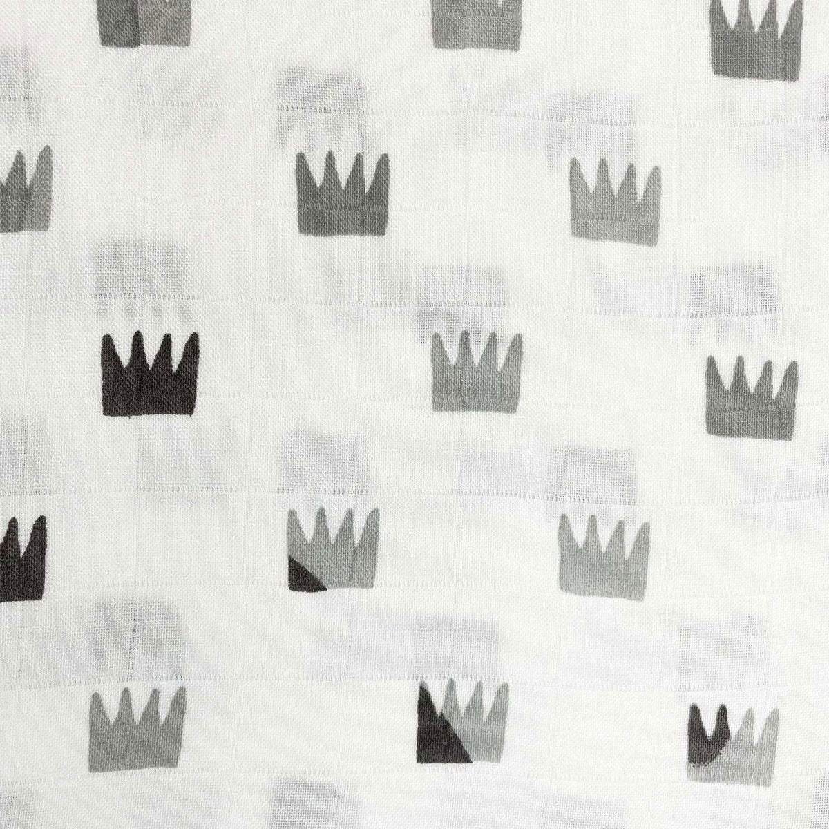 Grey Crowns Organic Bamboo Baby Swaddle | 120 x 120 cm - Tinycubs - 