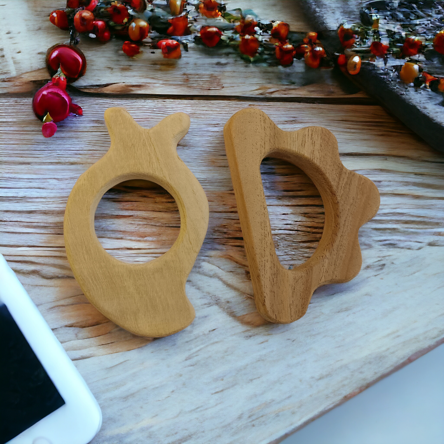 Gum Strengthening Neem Wooden  Baby Teethers - Mango & Cloud Shapes - Tinycubs - 