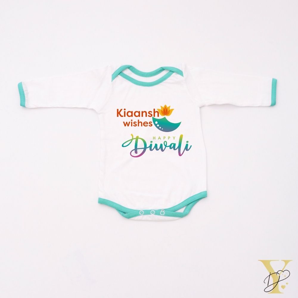 Happy Diwali Personalised Bodysuit - full sleeves (green love) - Tinycubs - 