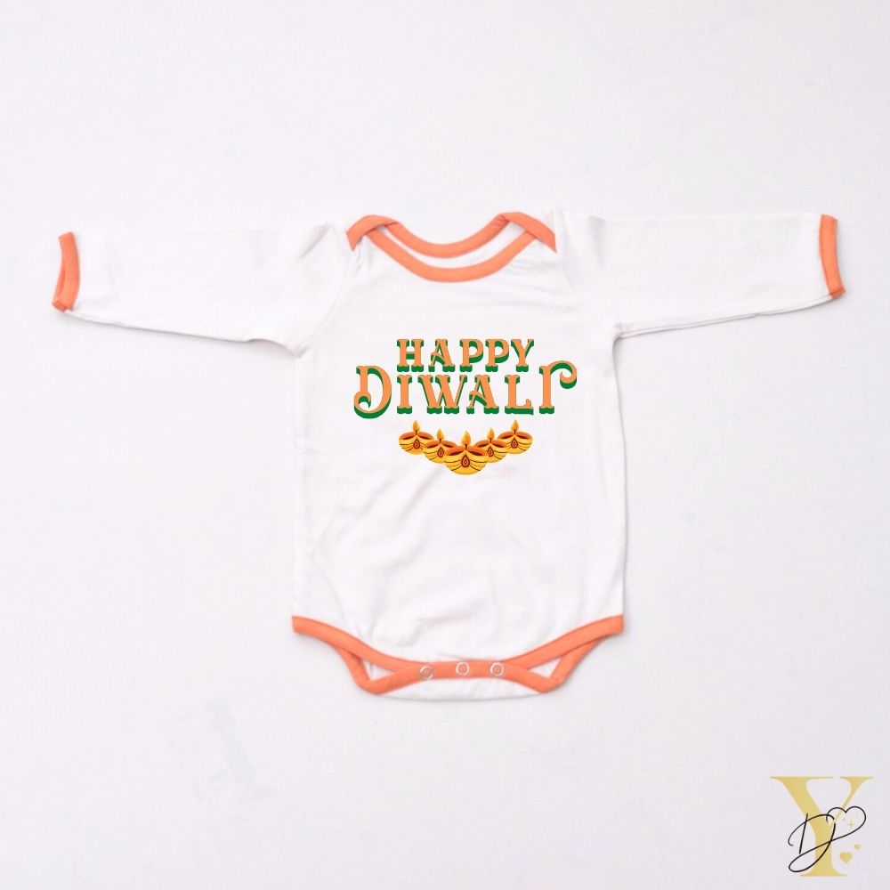Happy Diwali Personalised Bodysuit - full sleeves (orange love) - Tinycubs - 