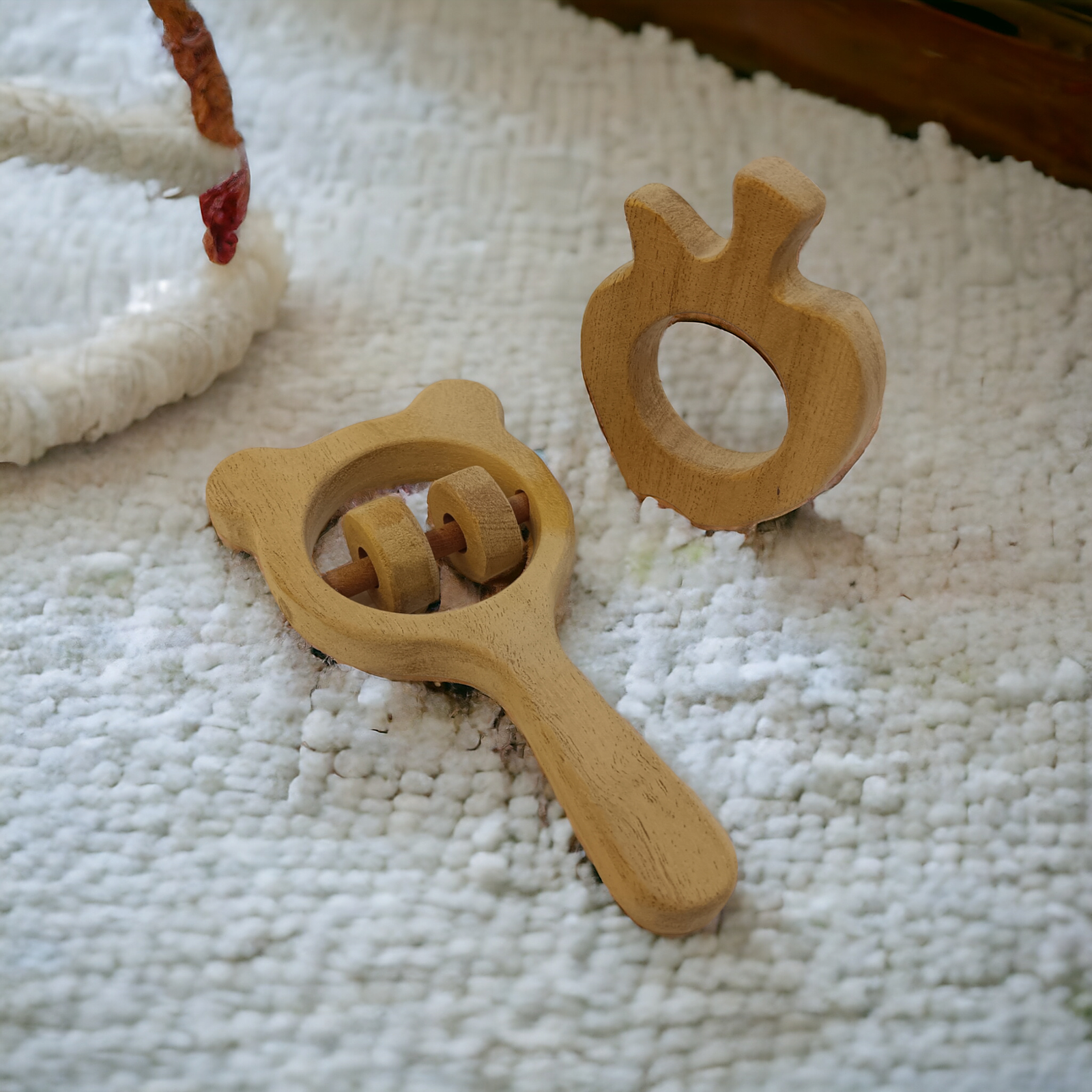 Healthy Neem Wooden Apple Shaped Teether & Mickey Head Shaped Rattle - Tinycubs - 