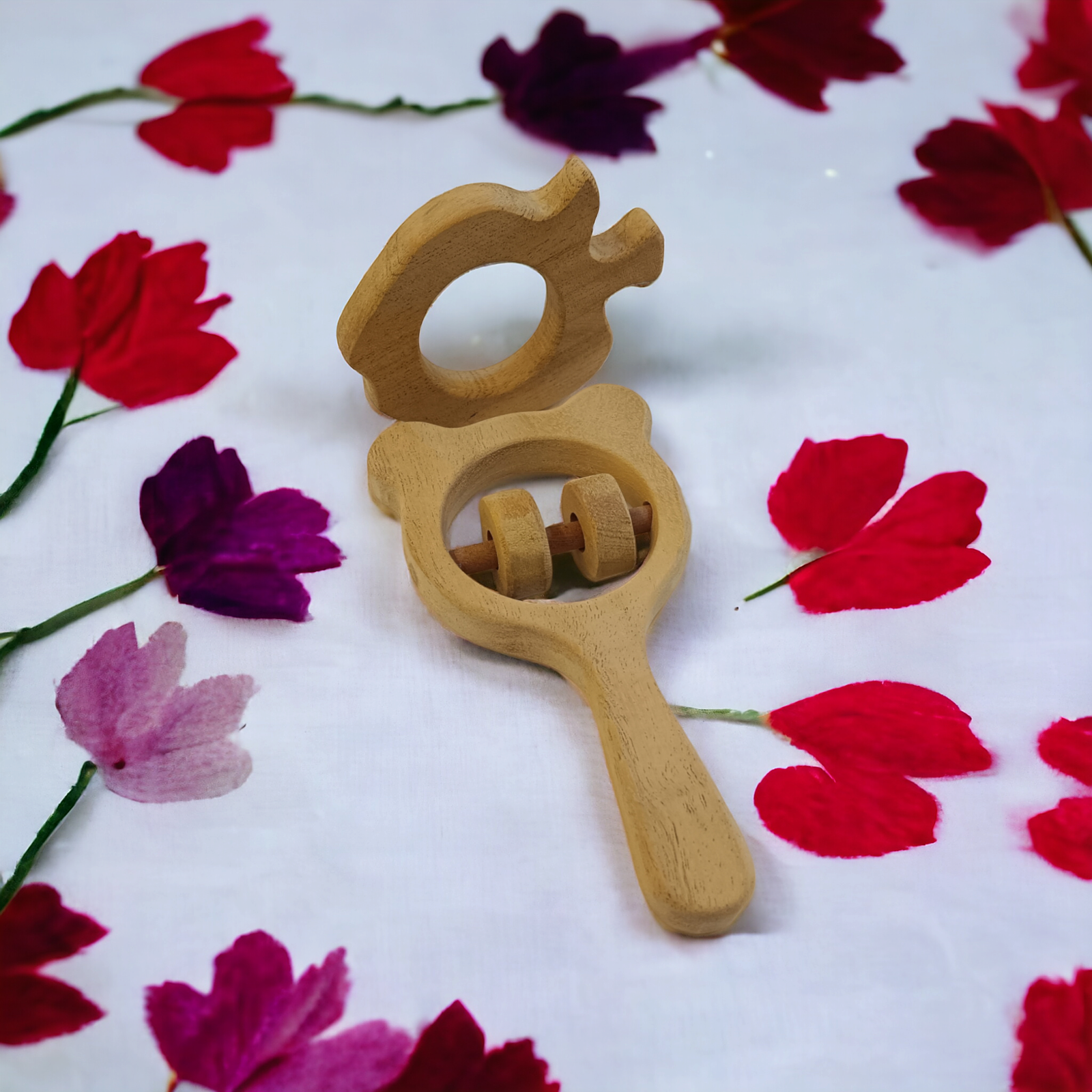 Healthy Neem Wooden Apple Shaped Teether & Mickey Head Shaped Rattle - Tinycubs - 