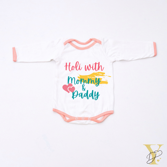 Holi with Mommy & Daddy Bodysuit (full sleeves) - Tinycubs - 