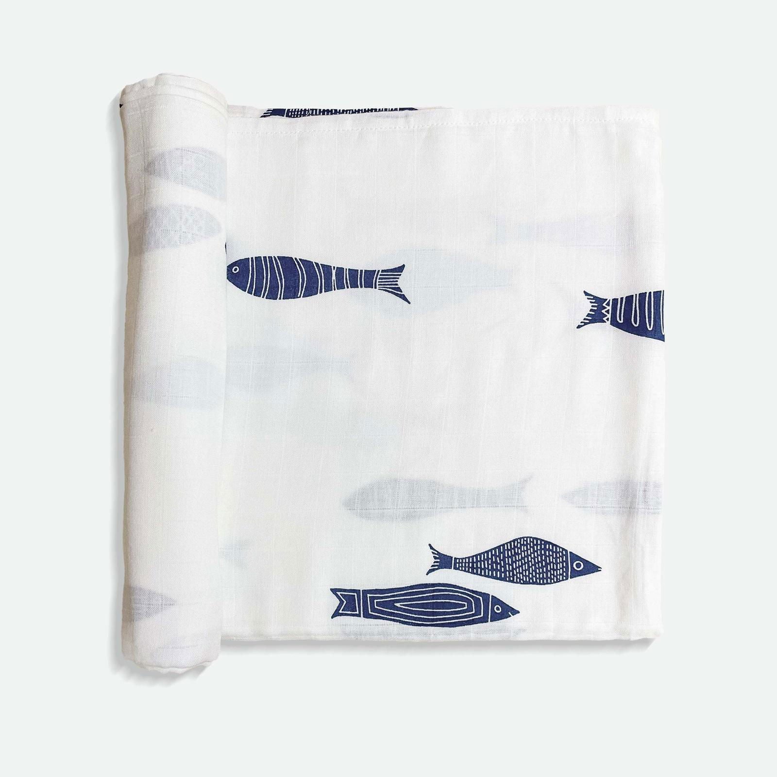 Indigo Aquarium Organic Bamboo Baby Swaddle | 120 x 120 cm - Tinycubs - 