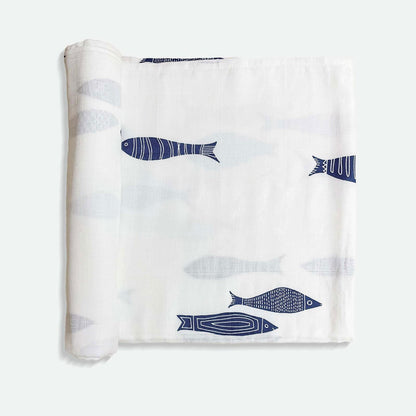Indigo Aquarium Organic Bamboo Baby Swaddle | 120 x 120 cm - Tinycubs - 