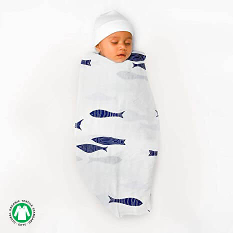 Indigo Aquarium Organic Bamboo Baby Swaddle | 120 x 120 cm - Tinycubs - 