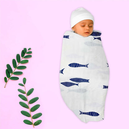 Indigo Aquarium Organic Bamboo Baby Swaddle | 120 x 120 cm - Tinycubs - 