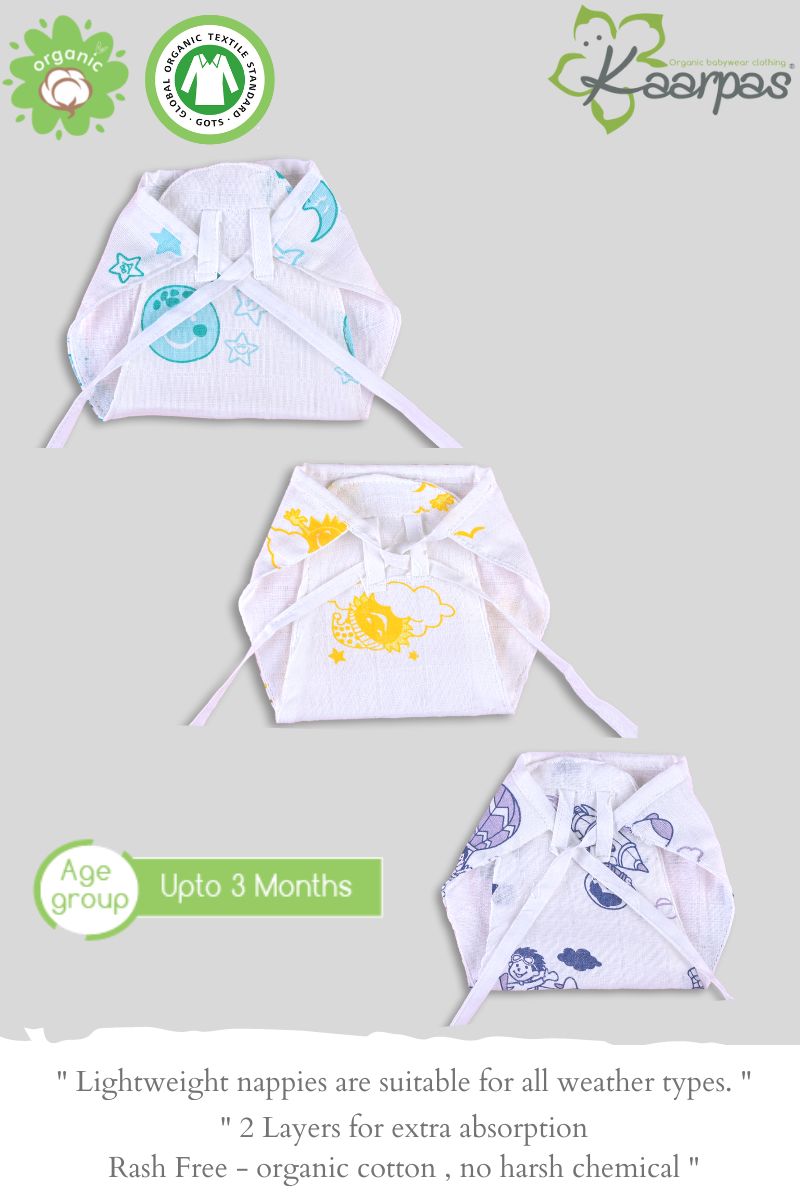 Into the Sky' Cotton 2 Layered Nappies  (Pack of 3) - Tinycubs - 