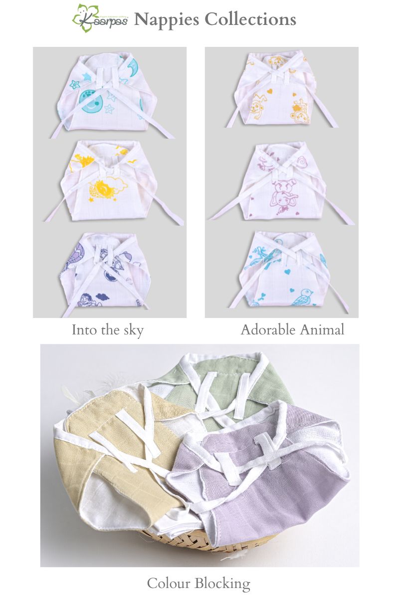 Into the Sky' Cotton 2 Layered Nappies  (Pack of 3) - Tinycubs - 