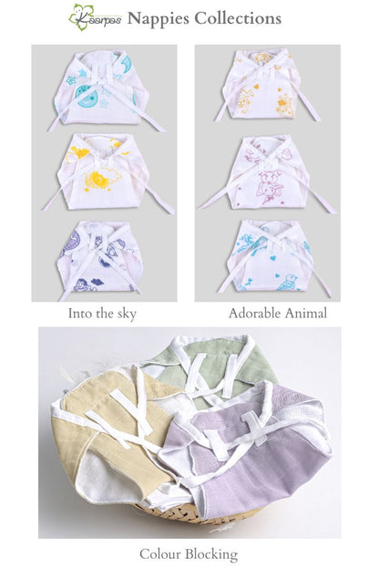 Into the Sky' Cotton 2 Layered Nappies  (Pack of 3) - Tinycubs - 