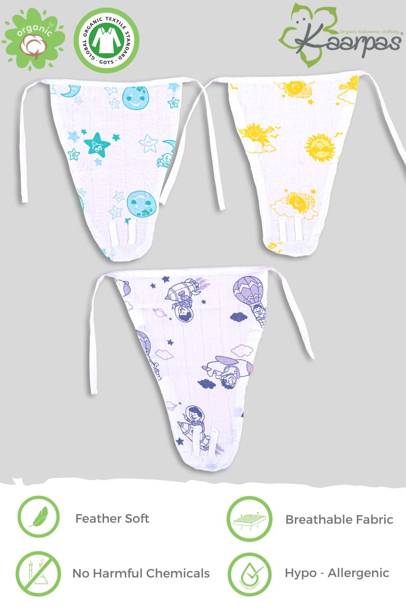 Into the Sky' Cotton 2 Layered Nappies  (Pack of 3) - Tinycubs - 