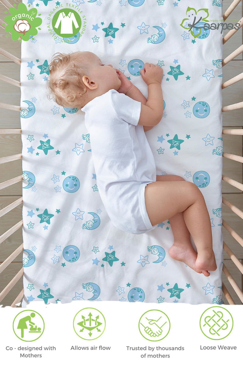 Into the Sky' Cotton Fitted Cot Crib Sheet : Moon & Earth - Tinycubs - 