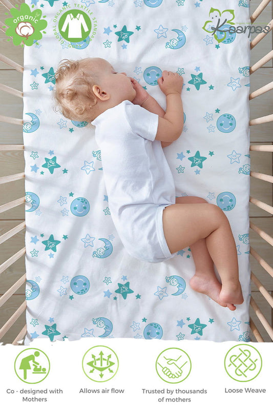 Into the Sky' Cotton Fitted Cot Crib Sheet : Moon & Earth - Tinycubs - 