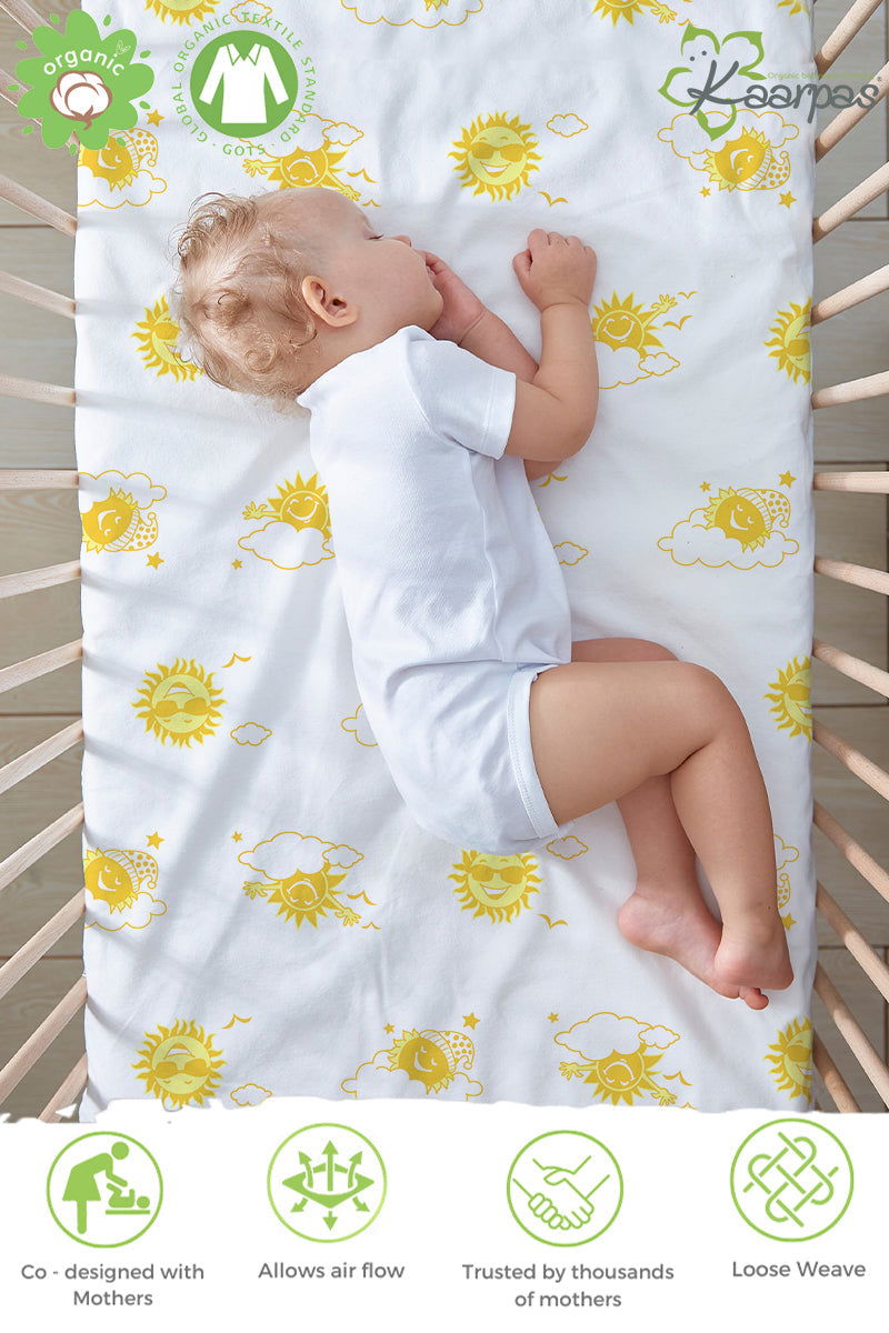 Into the Sky' Cotton Fitted Cot Crib Sheet : Sun - Tinycubs - 