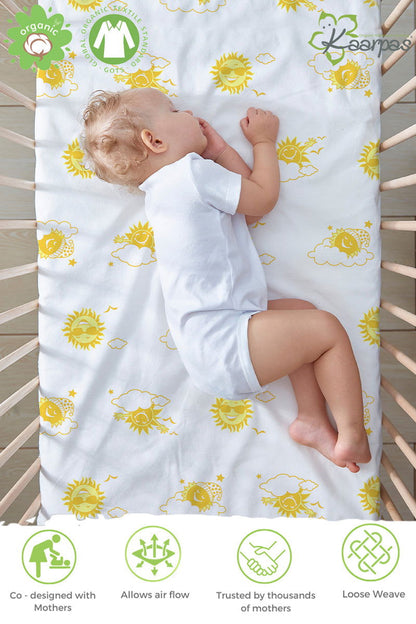 Into the Sky' Cotton Fitted Cot Crib Sheet : Sun - Tinycubs - 