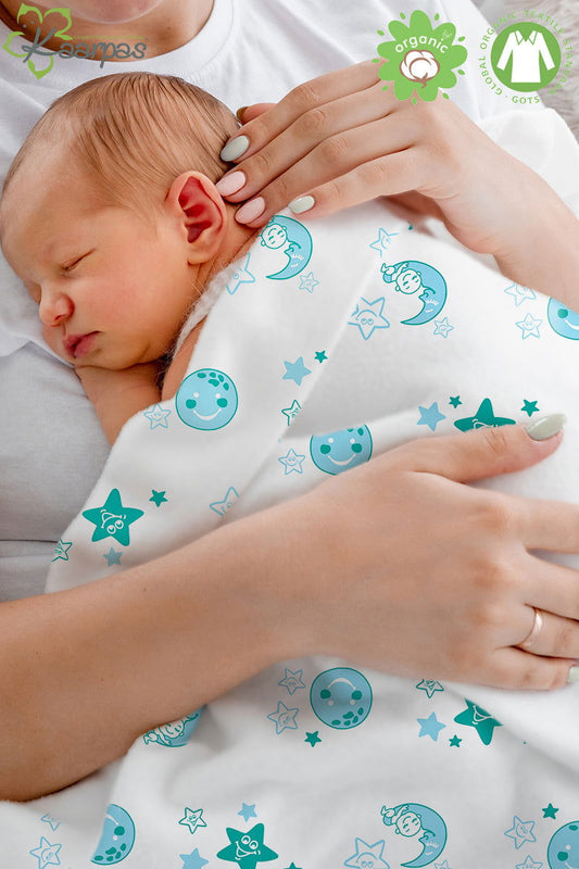 Into the sky' 2 layer organic muslin blanket : Moon & Earth - Tinycubs - 