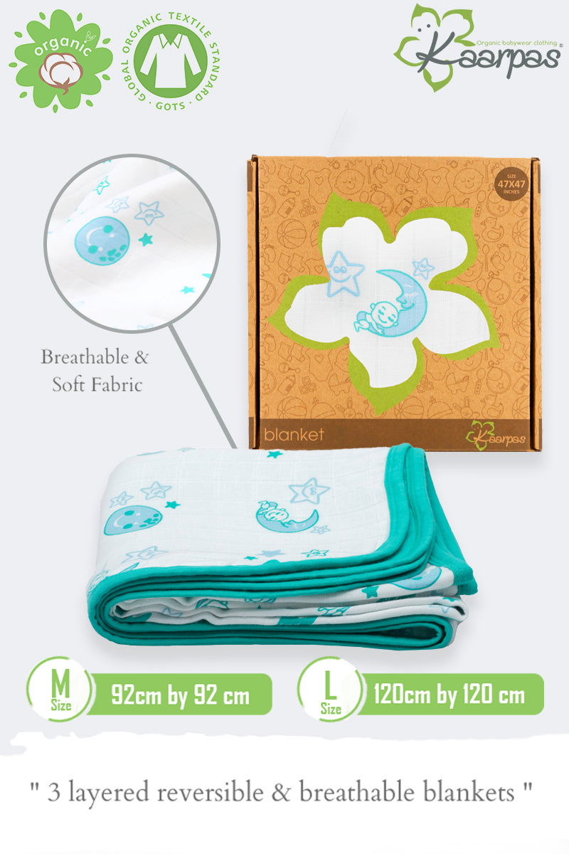 Into the sky' 2 layer organic muslin blanket : Moon & Earth - Tinycubs - 