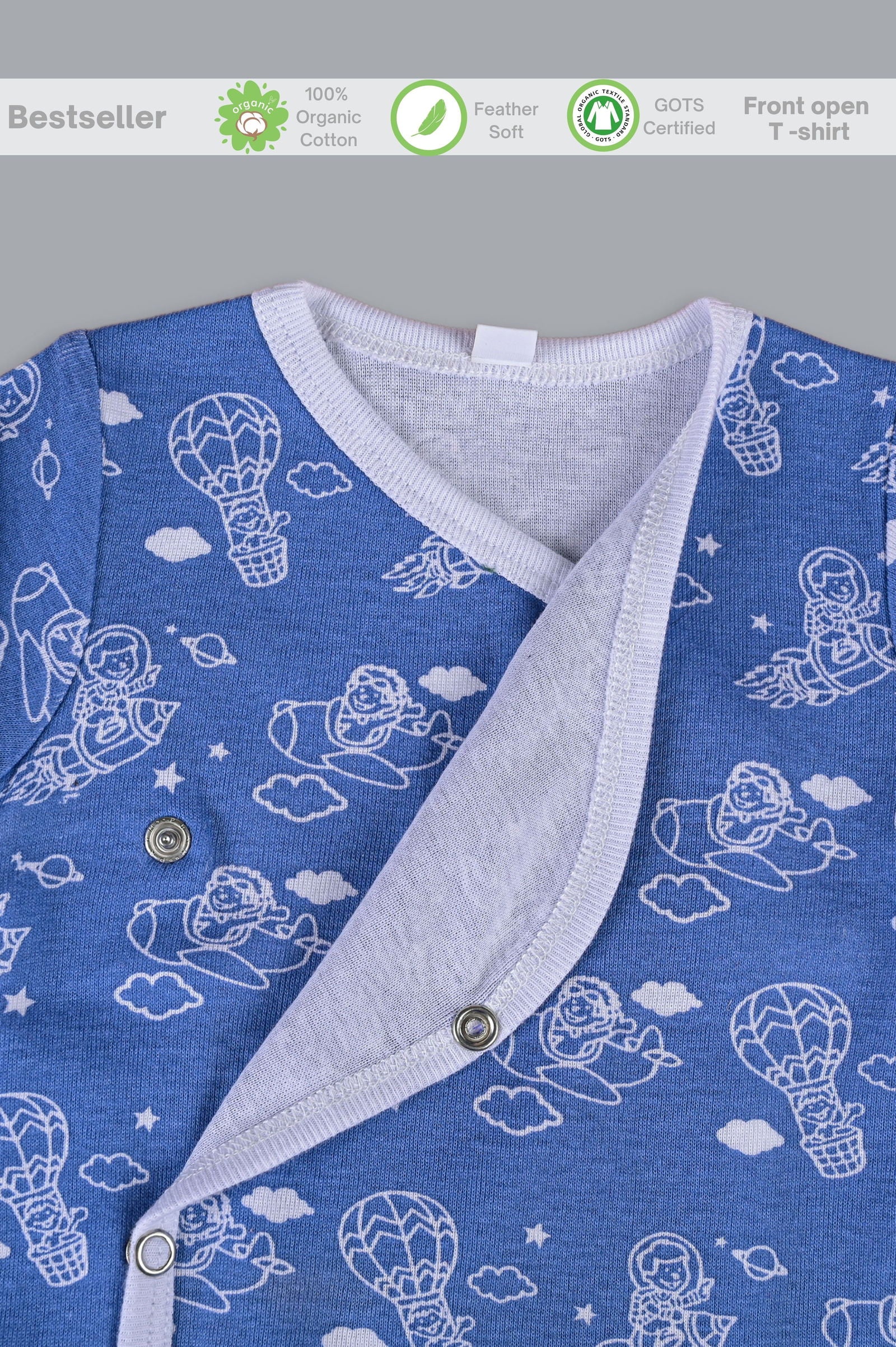 Into the sky with parachute front open side snap full sleeves T-shirt - Blue - Tinycubs - 