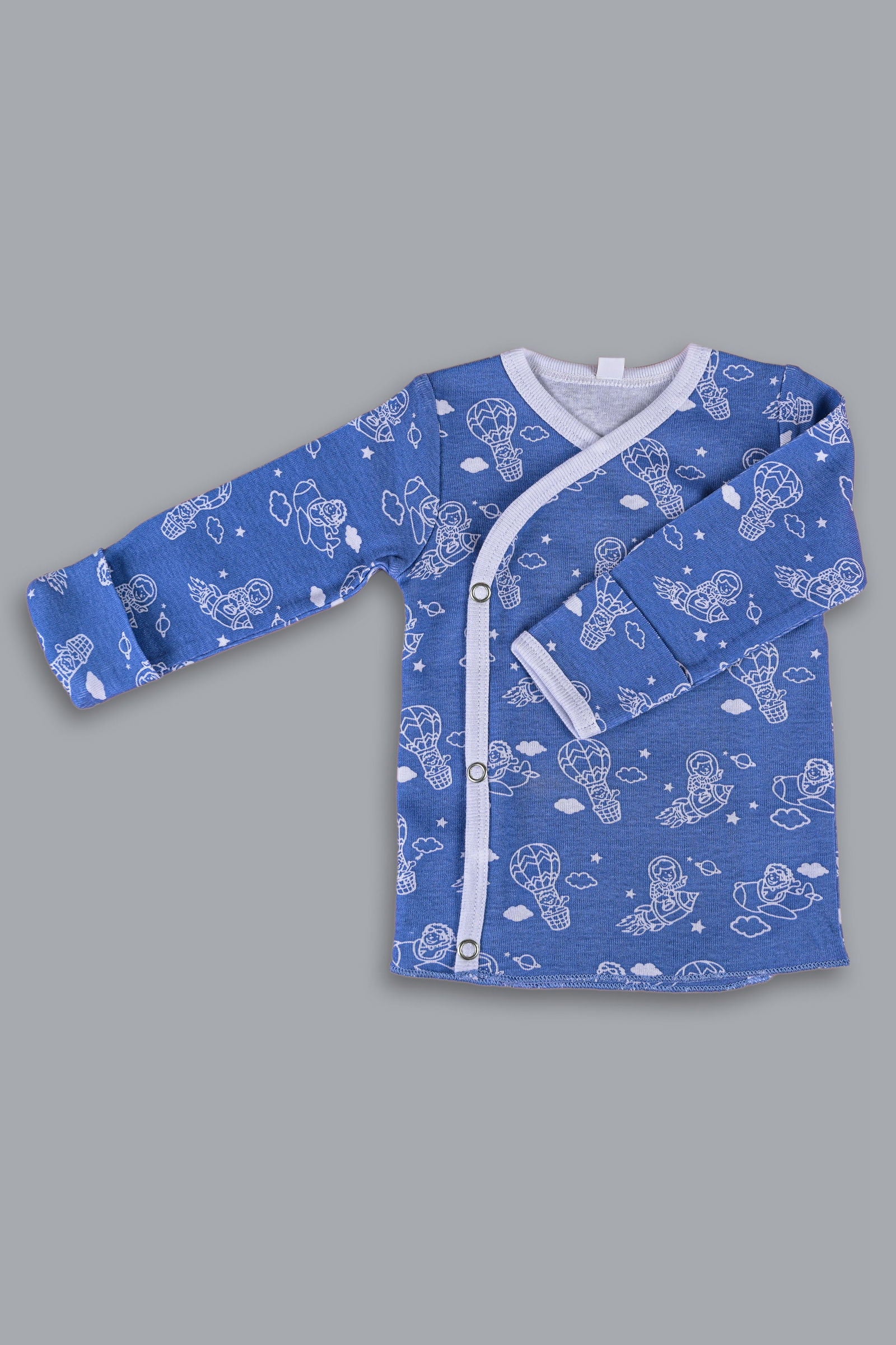 Into the sky with parachute front open side snap full sleeves T-shirt - Blue - Tinycubs - 