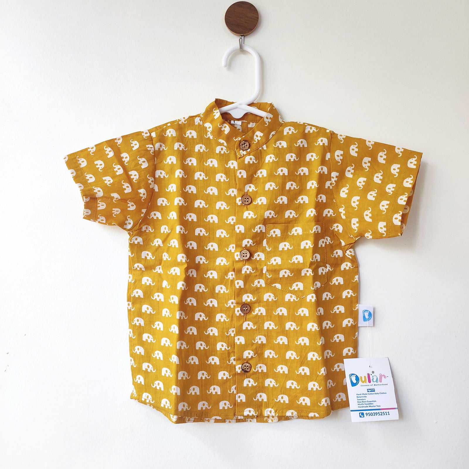 Jaipur Cotton Shirt - mustard elephant - Tinycubs - 