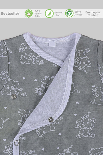 Jumbo Elephant front open side snap full sleeves T-shirt  - grey - Tinycubs - 